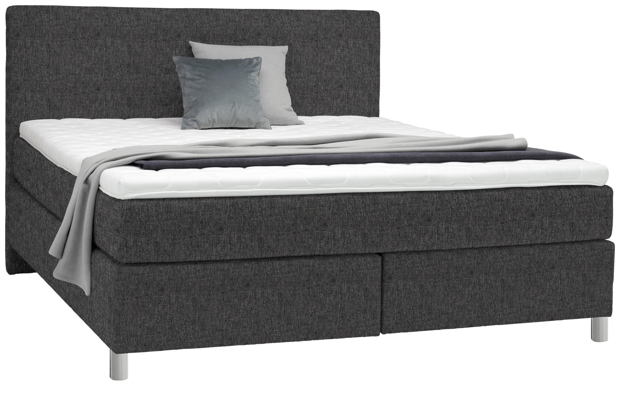 BOXSPRINGBETT 180/200 cm  in Dunkelgrau  - Chromfarben/Dunkelgrau, KONVENTIONELL, Kunststoff/Textil (180/200cm) - Voleo
