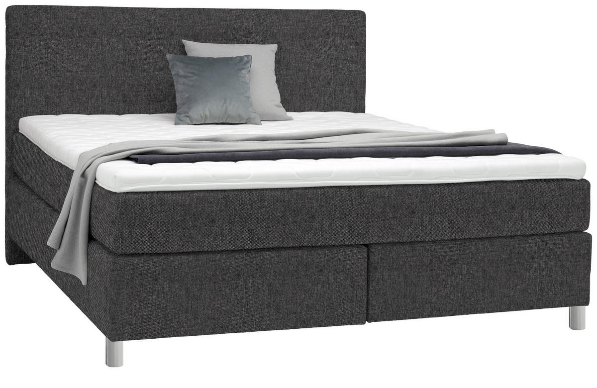 BOXSPRINGBETT 180/200 cm  in Dunkelgrau  - Chromfarben/Dunkelgrau, Konventionell, Kunststoff/Textil (180/200cm) - Voleo