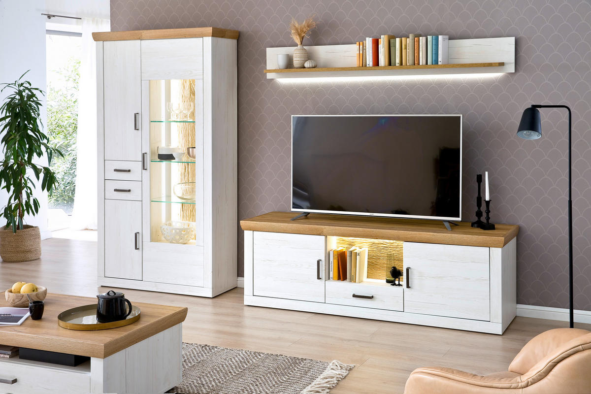 HYLLKOMBINATION  i ekfärgad, pinjefärg  297/205/50 cm  - grafitfärgad/svart, Design, metall/trämaterial (297/205/50cm) - MID.YOU