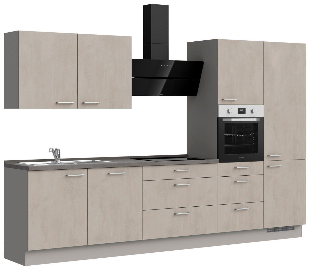 KÜCHENBLOCK 330 cm   in Grau, Schieferfarben  - Schieferfarben/Edelstahlfarben, MODERN, Holzwerkstoff/Metall (330cm) - Nobilia
