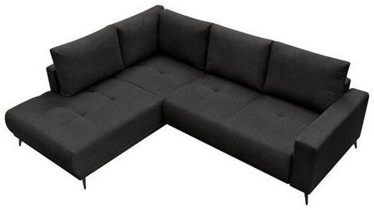 ECKSOFA RAFAEL Schwarz Struktur Rückenkissen, Bettkasten  - Schwarz, Design, Textil/Metall (218/269cm) - P & B