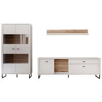 WOHNWAND  in Weiss, Eichefarben 326/185/44 cm  - Weiss/Eichefarben, Design, Glas/Holzwerkstoff (326/185/44cm) - Stylife