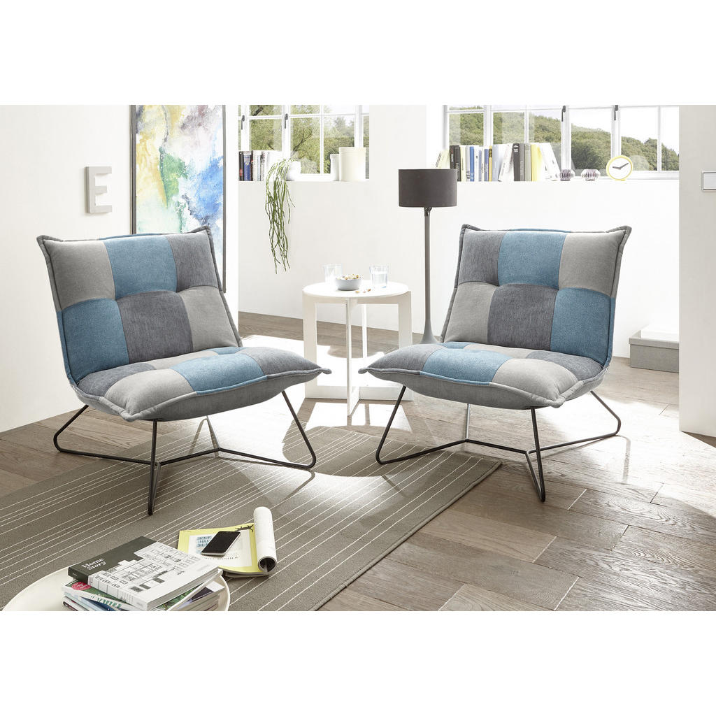 Thumbnail - Mid.you Sessel, Blau, Schlamm, Dunkelgrau, Metall, Textil, 69x76x86 cm, Wohnzimmer, Sessel, Polstersessel