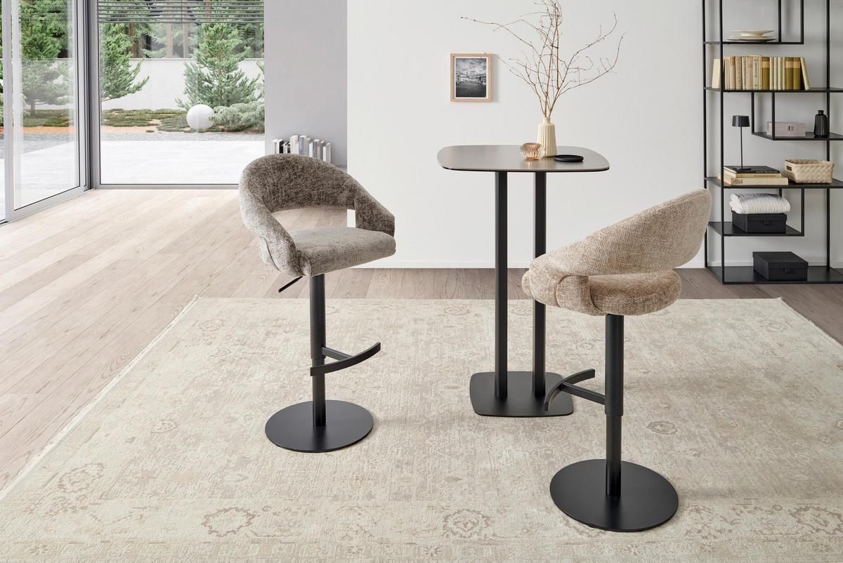 BARHOCKER Webstoff Grau, Schwarz Eisen Sitzfläche 360° drehbar  - Schwarz/Grau, KONVENTIONELL, Textil/Metall (56,5/87-112/57,5cm) - Livetastic
