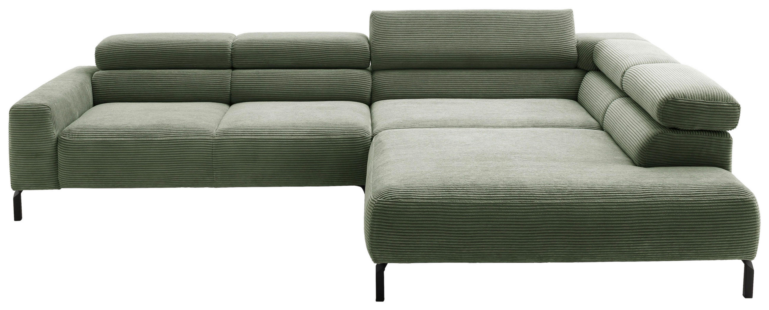 ECKSOFA inkl. Funktion in Cord Grün  309/219 cm  - Schwarz/Grün, MODERN, Textil/Metall (309/219cm) - Pure Home Lifestyle