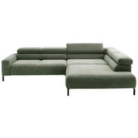 ECKSOFA inkl. Funktion in Cord Grün  - Schwarz/Grün, Modern, Textil/Metall (309/219cm) - Pure Home Lifestyle