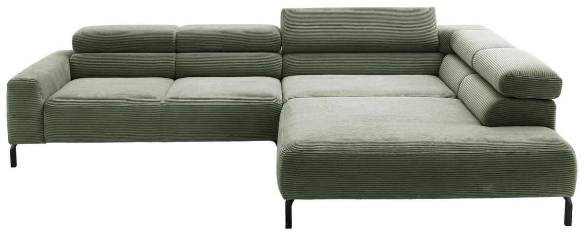 ECKSOFA inkl. Funktion in Cord Grün  - Schwarz/Grün, Modern, Textil/Metall (309/219cm) - Pure Home Lifestyle