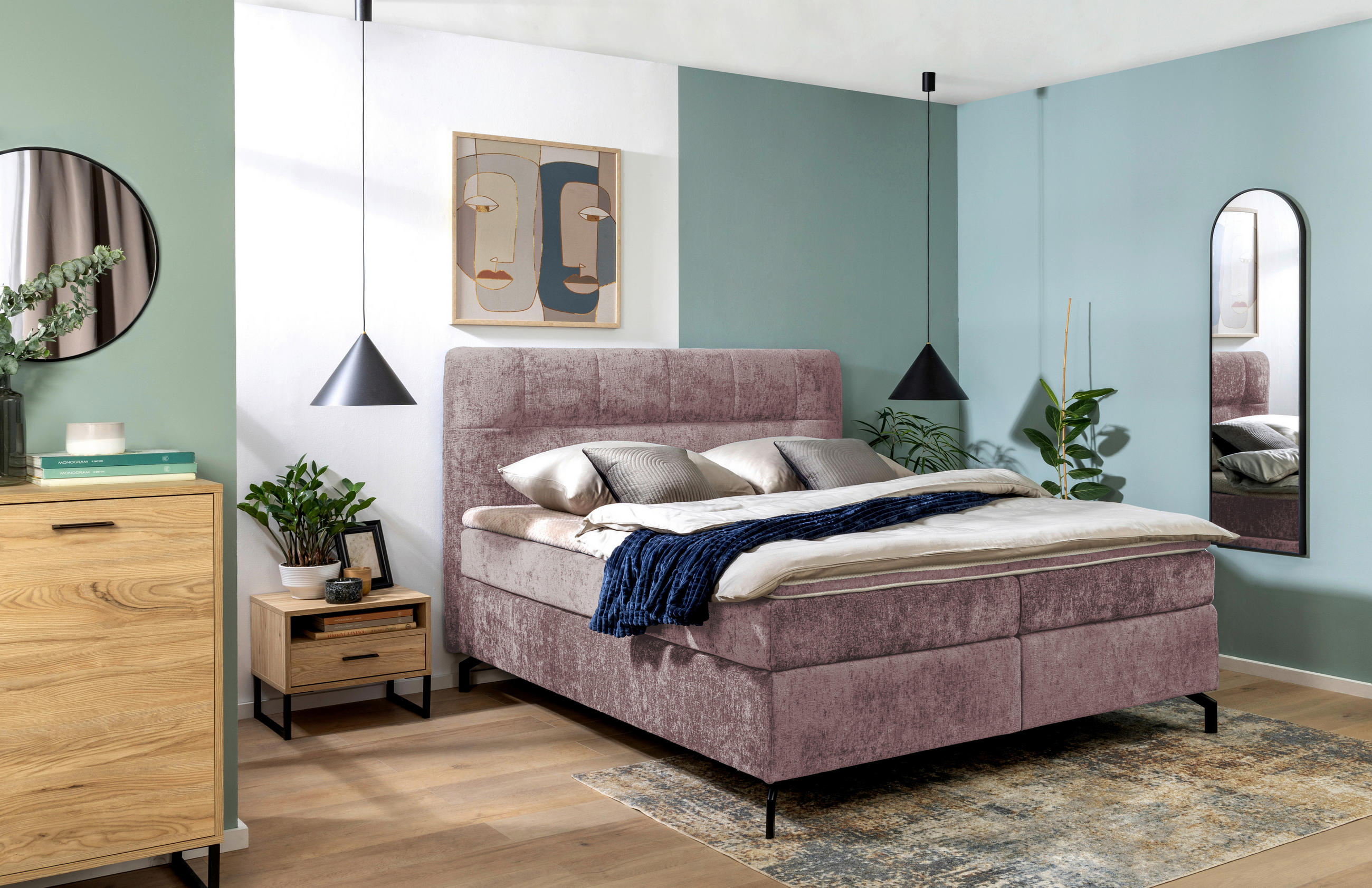 BOXSPRINGBETT 180/200 cm  in Altrosa  - Schwarz/Altrosa, Design, Textil/Metall (180/200cm) - Esposa