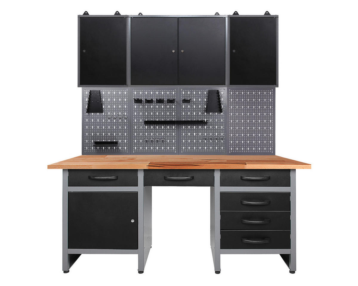 WERKBANKSET  - Anthrazit/Grau, Basics, Holz/Metall (160/205/60cm) - Ambia Garden