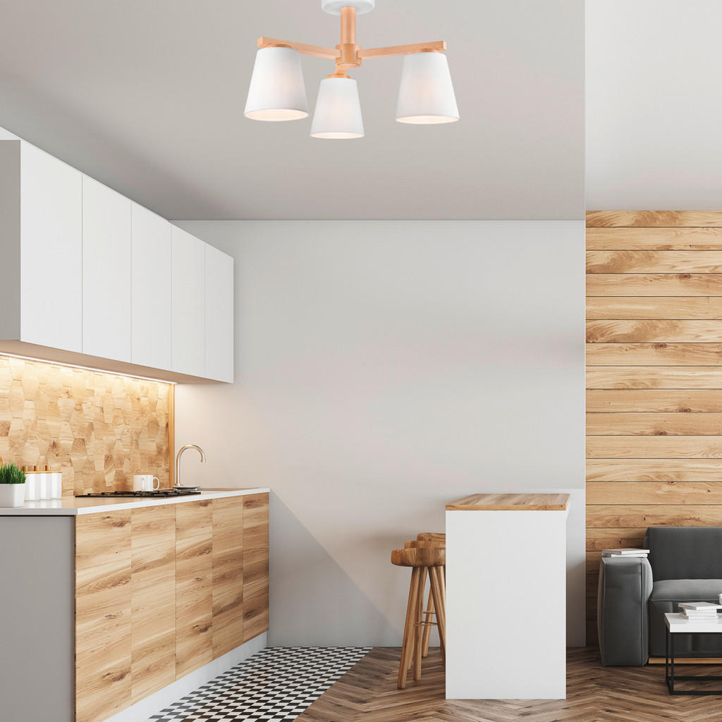 Thumbnail - Hängeleuchte Ellie, Weiß Hochglanz, Holz, Metall, Textil, Eiche, 45x32x45 cm, Made in Europe, Europäischer Sicherheitsst...