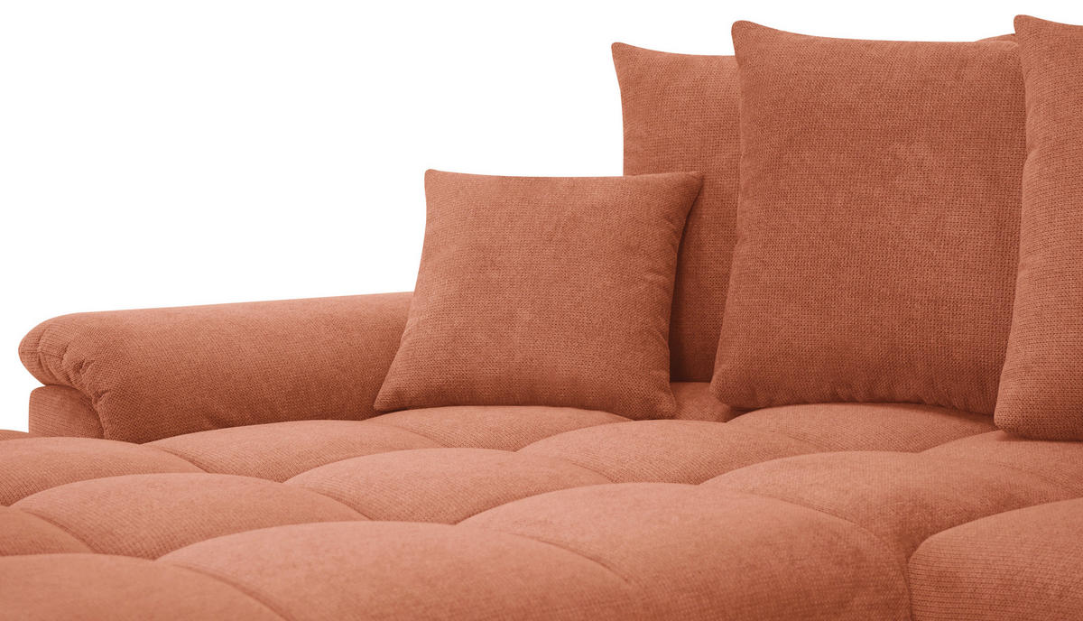 ECKSOFA Cognac Flachgewebe, Mikrofaser  - Chromfarben/Cognac, Design, Kunststoff/Textil (198/312cm) - Livetastic
