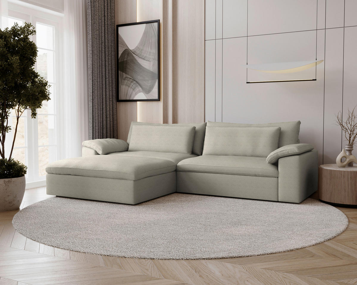 ECKSOFA  Chenille Hellbraun  - Hellbraun/Schwarz, Modern, Kunststoff/Textil (198/306cm) - Carryhome