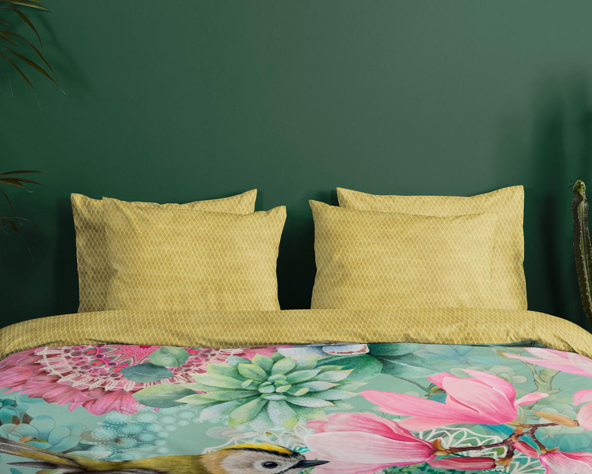 BETTWÄSCHE HIP Satin 140/200 cm  - Hellgelb/Mintgrün, Design, Textil (140/200cm)