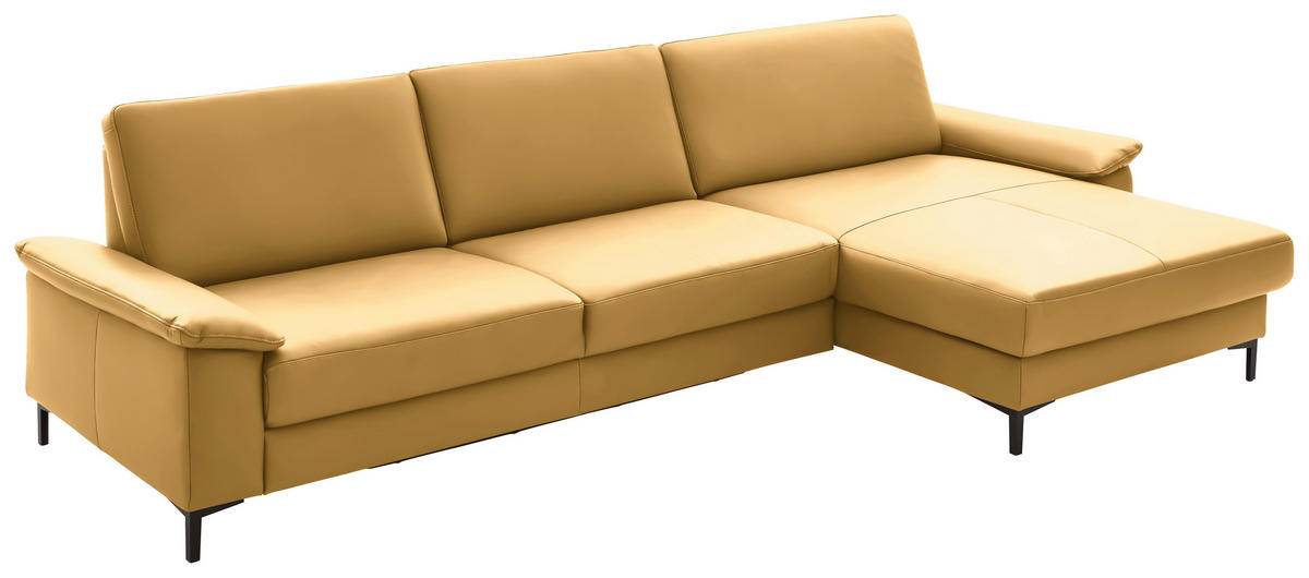 ECKSOFA in Echtleder Gelb  - Gelb/Schwarz, Design, Leder/Metall (334/176cm) - Dieter Knoll