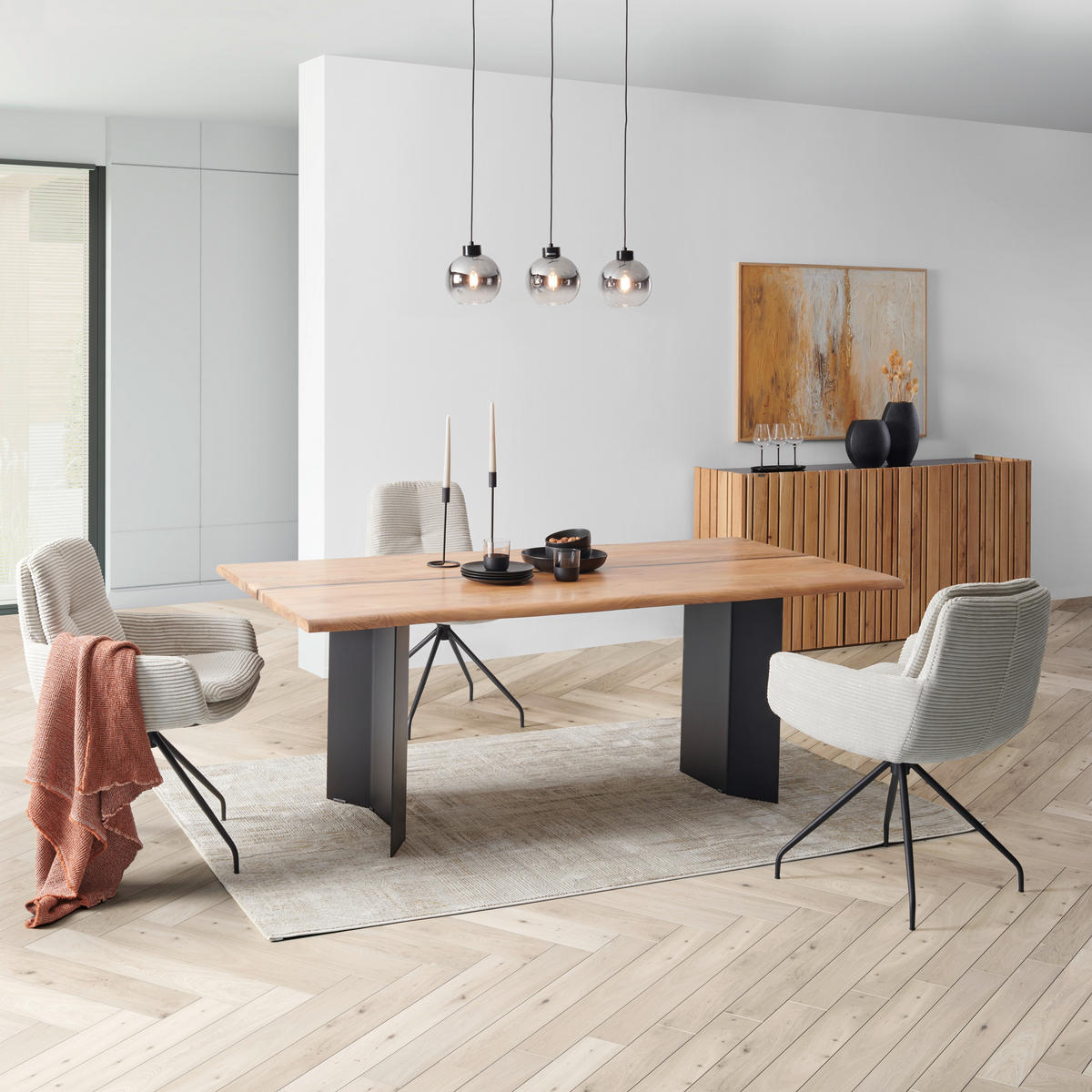 ESSTISCH in Holz, Metall  - Schwarz/Akaziefarben, MODERN, Holz/Metall (200/76/100cm) - Livetastic