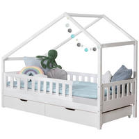 HAUSBETT 90/200 cm,  in Weiß, Absturzsicherung, Rollrost, Bettschublade  - Naturfarben/Weiß, MODERN, Holz (90/200cm) - MID.YOU