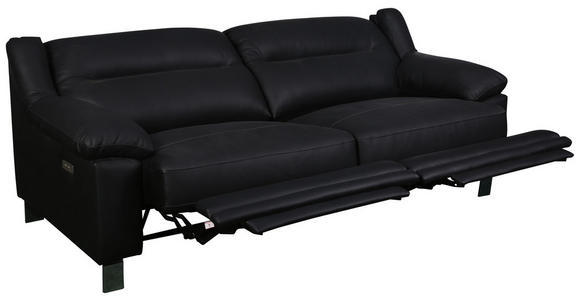 2,5-Sitzer inkl.Funktion Kombination Echtleder/Lederlook Schwarz, Chromfarben - Chromfarben/Schwarz, MODERN, Leder/Holz (215/89/92cm) - Cantus