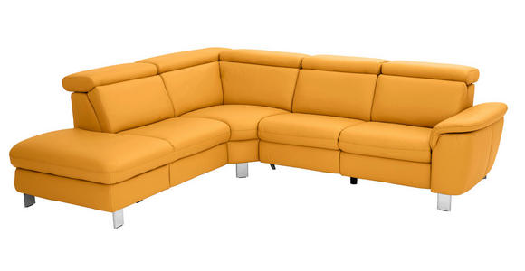 ECKSOFA in Echtleder Gelb  - Gelb/Alufarben, Design, Leder/Metall (239/271cm) - Cantus