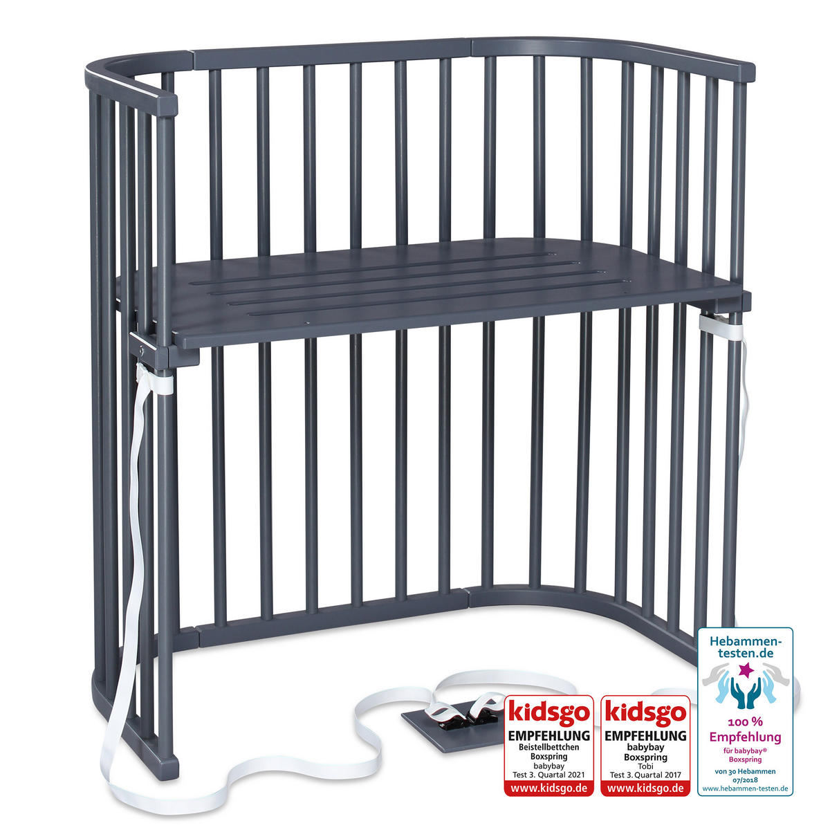 BEISTELLBETT Babybay Boxspring 96,5/54/96 cm  - Schieferfarben/Grau, Basics, Holz (96,5/54/96cm) - Babybay