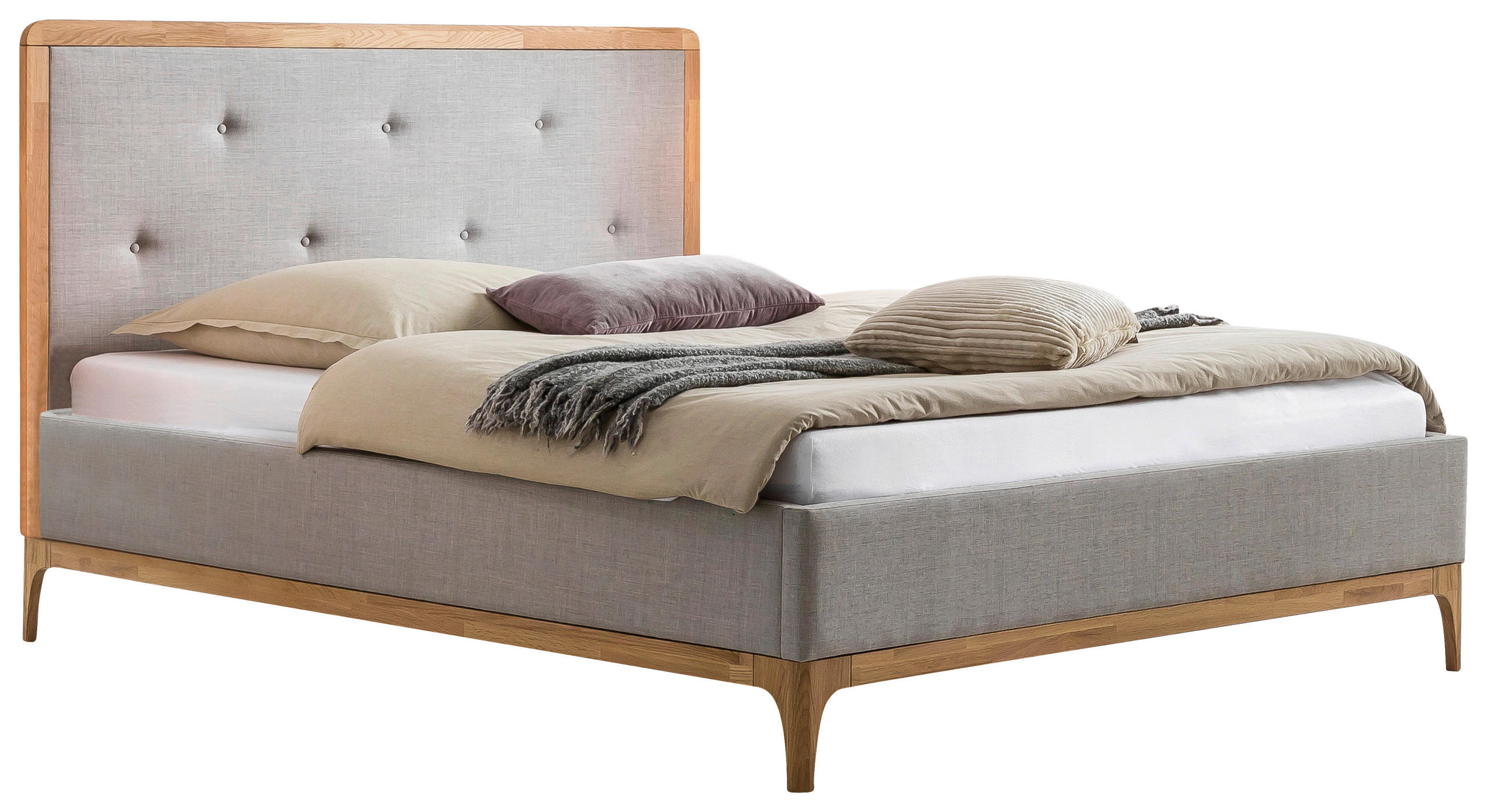 POLSTERBETT 140/200 cm  in Grau, Eichefarben  - Eichefarben/Grau, KONVENTIONELL, Holz/Textil (140/200cm) - Hasena
