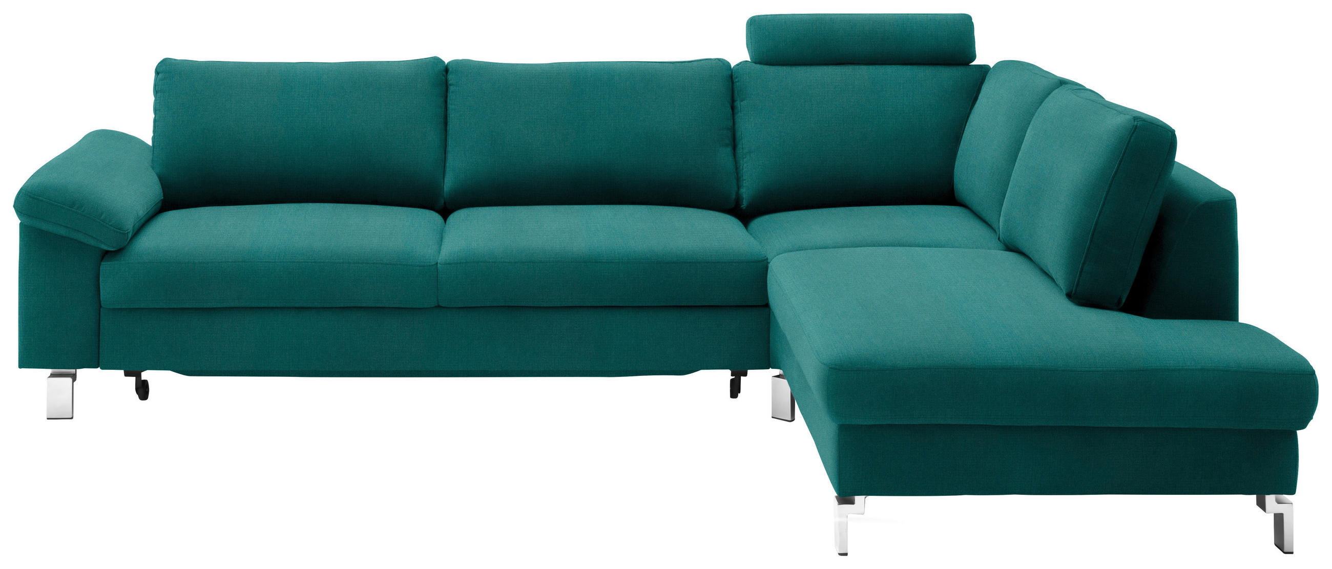 ECKSOFA Velours Petrol  - Chromfarben/Petrol, Design, Textil/Metall (281/200cm) - Pure Home Lifestyle