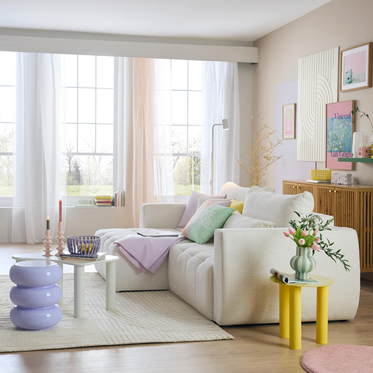 SCHLAFSOFA Chenille, Jacquard Creme  - Beige/Creme, Kunststoff/Textil (245/74-90/104cm) - MID.YOU