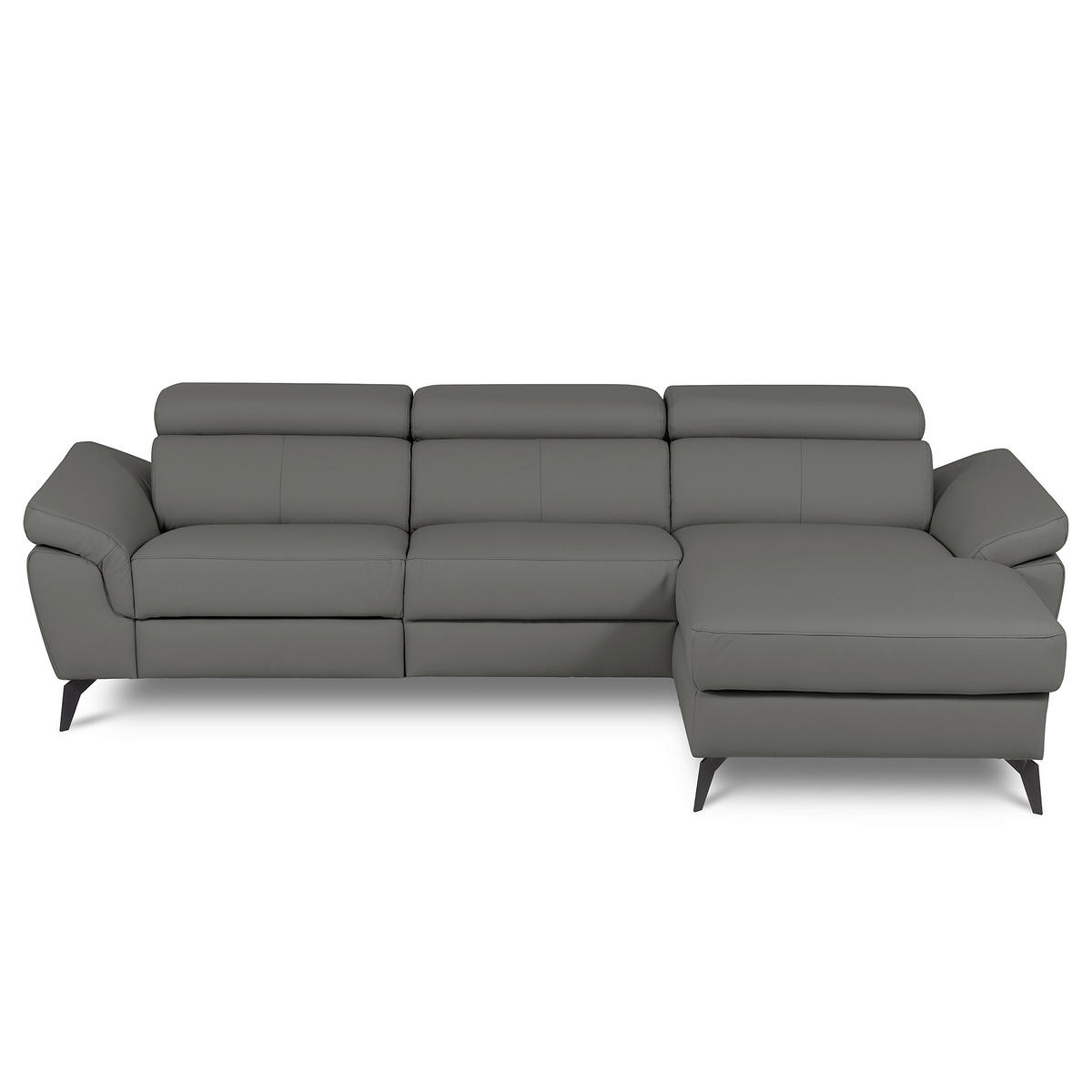 ECKSOFA SONO in Lederlook Echtleder Anthrazit Armteilverstellung, Kopfteilverstellung  252/179 cm  - Anthrazit/Schwarz, Design, Leder/Textil (252/179cm) - Livetastic