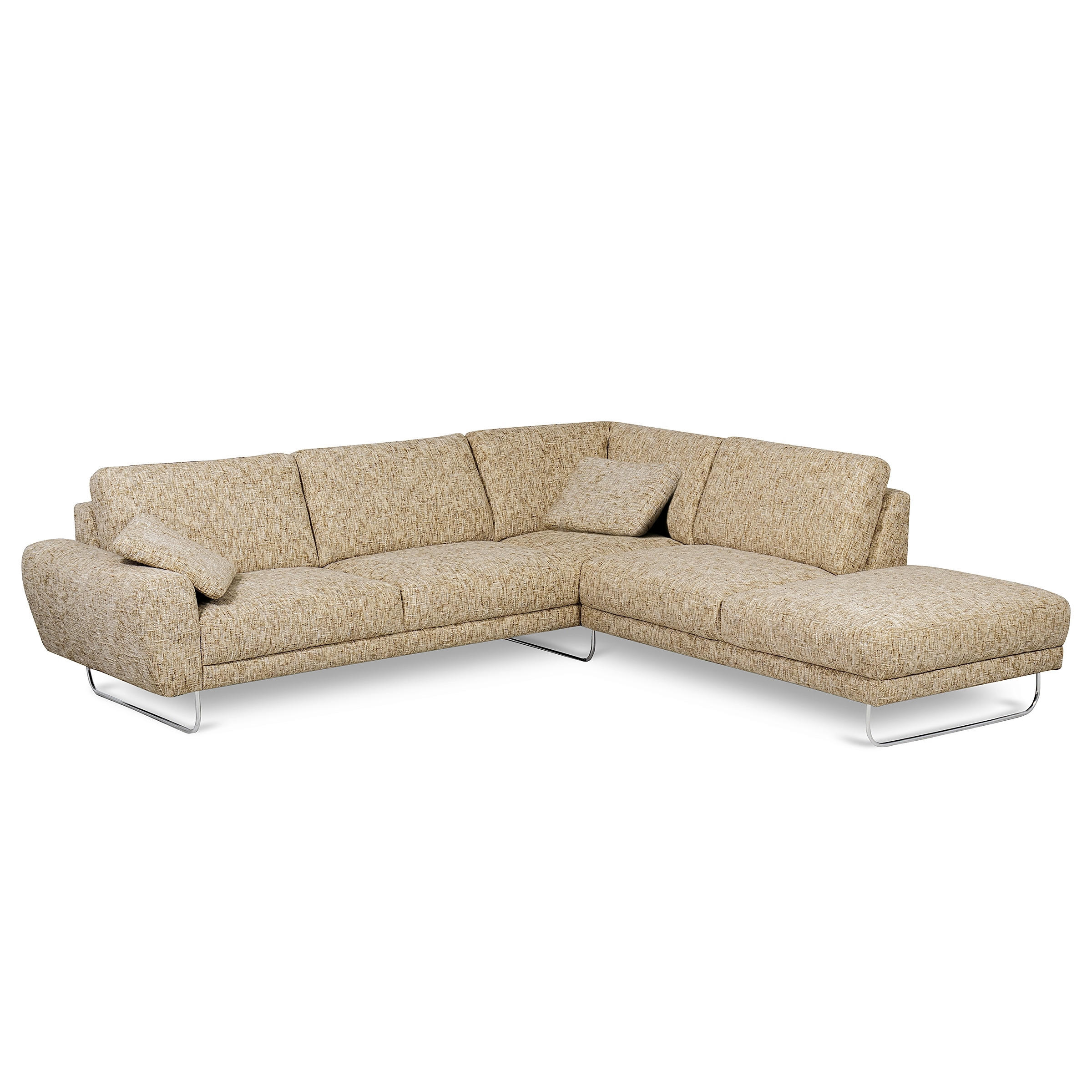 ECKSOFA SPRING Hellbraun Webstoff Zierkissen  - Chromfarben/Hellbraun, Design, Textil/Metall (273/250cm) - Livetastic