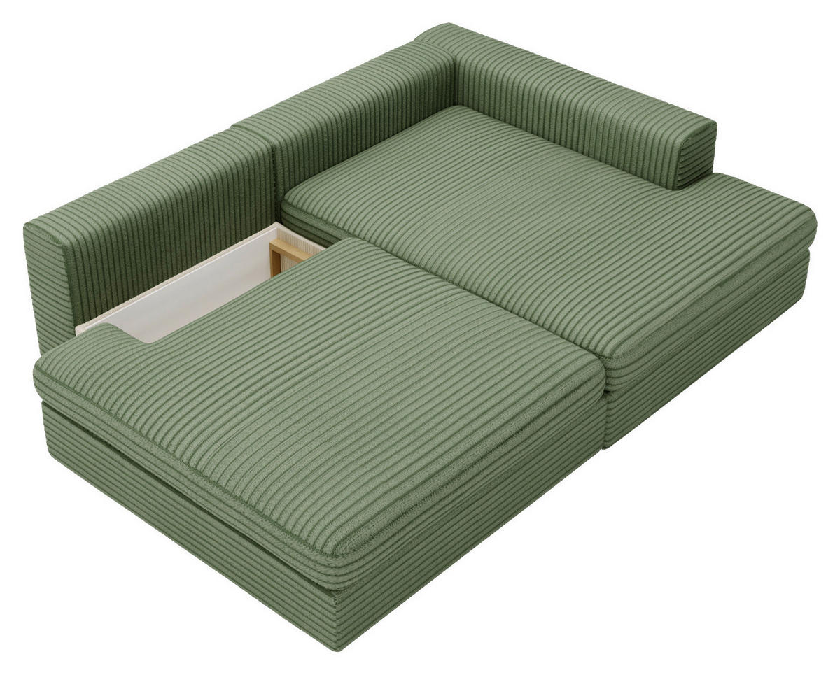 ECKSOFA in Cord Grün  - Schwarz/Grün, Design, Kunststoff/Textil (223/158cm) - Lomoco
