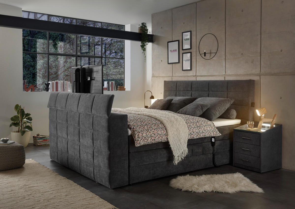 BOXSPRING-ÁGY 180/200 cm  antracit  - antracit, Konventionell, textil (180/200cm) - Carryhome