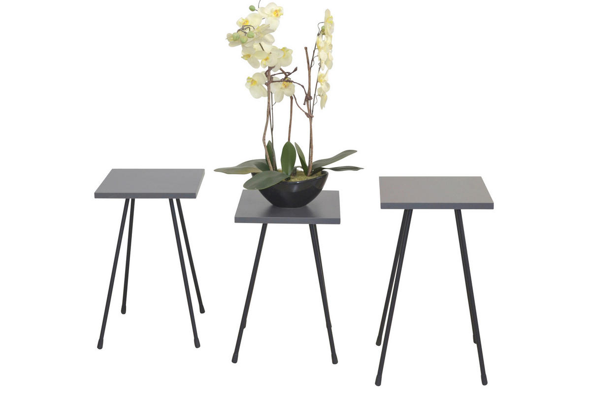 BEISTELLTISCHSET quadratisch Anthrazit  - Anthrazit/Schwarz, Design, Holzwerkstoff/Metall (29/29/52cm) - MID.YOU