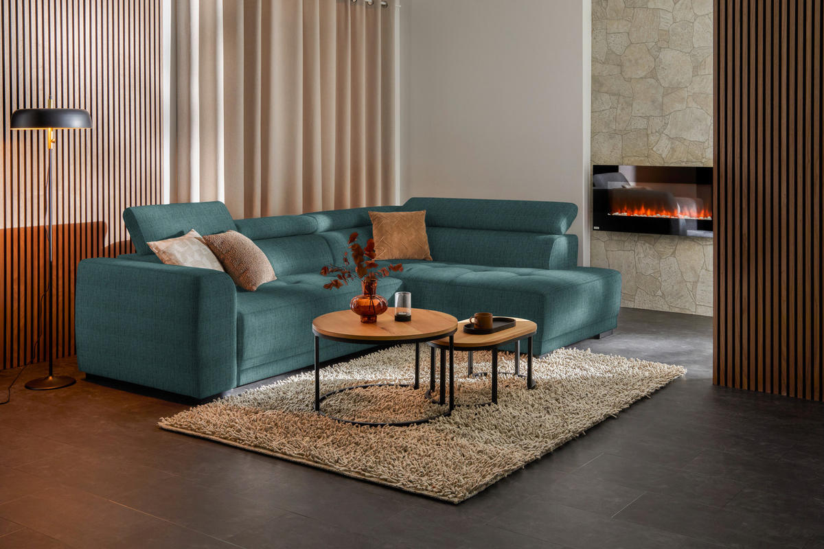 ECKSOFA in Chenille Blau   - Blau/Schwarz, Design, Kunststoff/Textil (284cm) - Xora