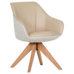 ARMLEHNSTUHL  Sitzfläche 360° drehbar, automatische Rückholfunktion Lederlook, Flachgewebe  - Eichefarben/Beige, KONVENTIONELL, Holz/Textil (60/83/65cm) - Landscape