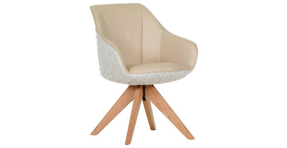 ARMLEHNSTUHL  Sitzfläche 360° drehbar, automatische Rückholfunktion Lederlook, Flachgewebe  - Eichefarben/Beige, KONVENTIONELL, Holz/Textil (60/83/65cm) - Landscape