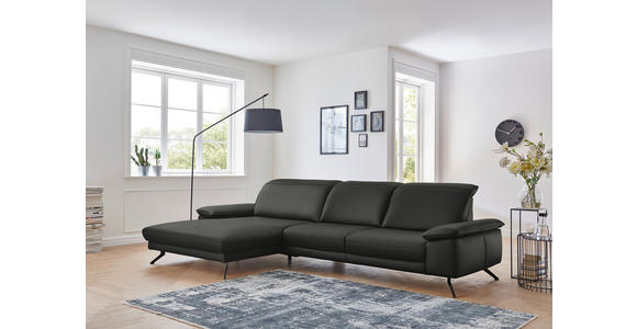 ECKSOFA in Echtleder Graubraun  - Graubraun/Schwarz, Design, Leder/Metall (193/328cm) - Dieter Knoll