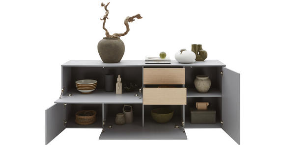 SIDEBOARD 184/74/41 cm  in Grau, Eichefarben  - Eichefarben/Schwarz, Design, Holzwerkstoff/Kunststoff (184/74/41cm) - Voleo