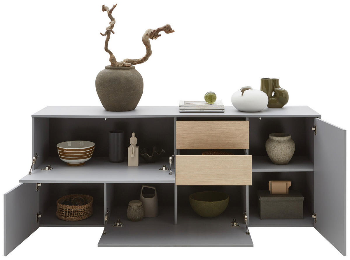 SIDEBOARD  in 184/74/41 cm  - Eichefarben/Schwarz, Design, Holzwerkstoff/Kunststoff (184/74/41cm) - Voleo