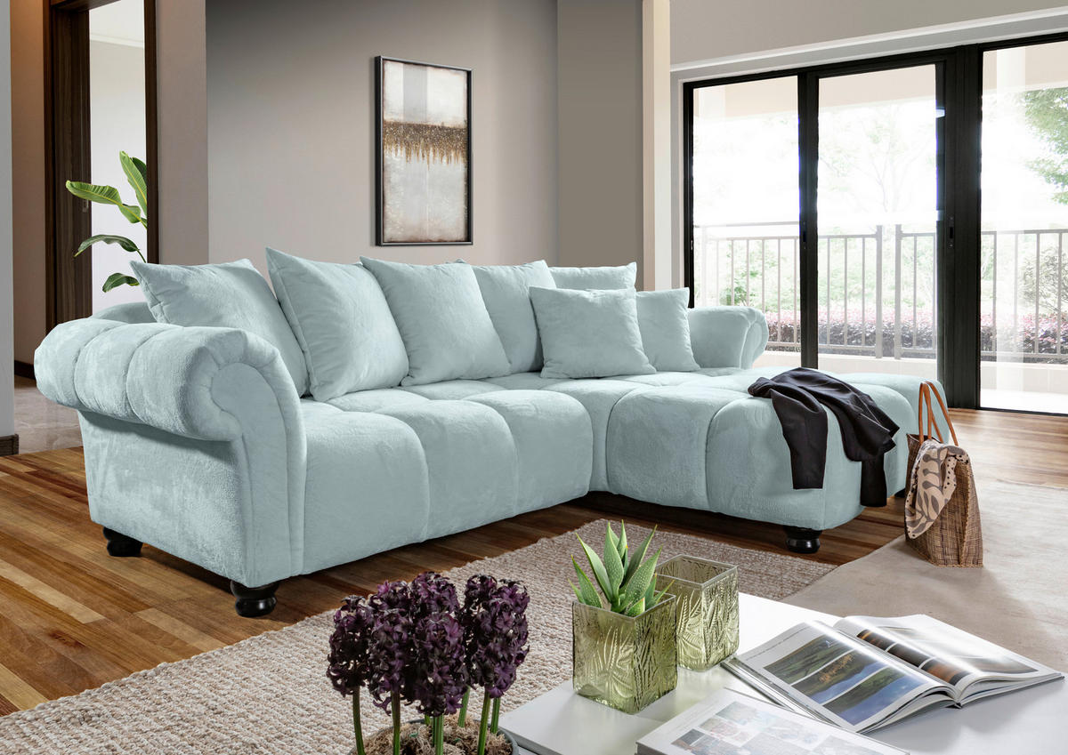 ECKSOFA  in Plüsch Mintgrün  288/190 cm  - Dunkelbraun/Mintgrün, KONVENTIONELL, Holz/Textil (288/190cm) - Carryhome