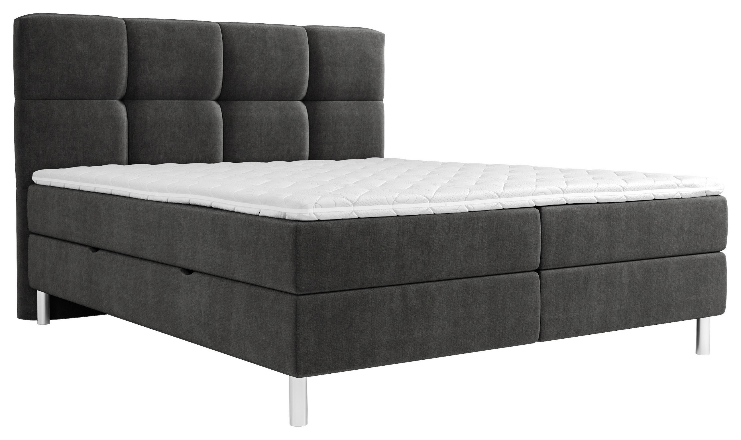 BOXBETT 160/200 cm,  in Anthrazit, gepolstertes Kopfteil, Bettkasten, Topper, H3 = fest  - Chromfarben/Anthrazit, Design, Holz/Holzwerkstoff (160/200cm) - Esposa