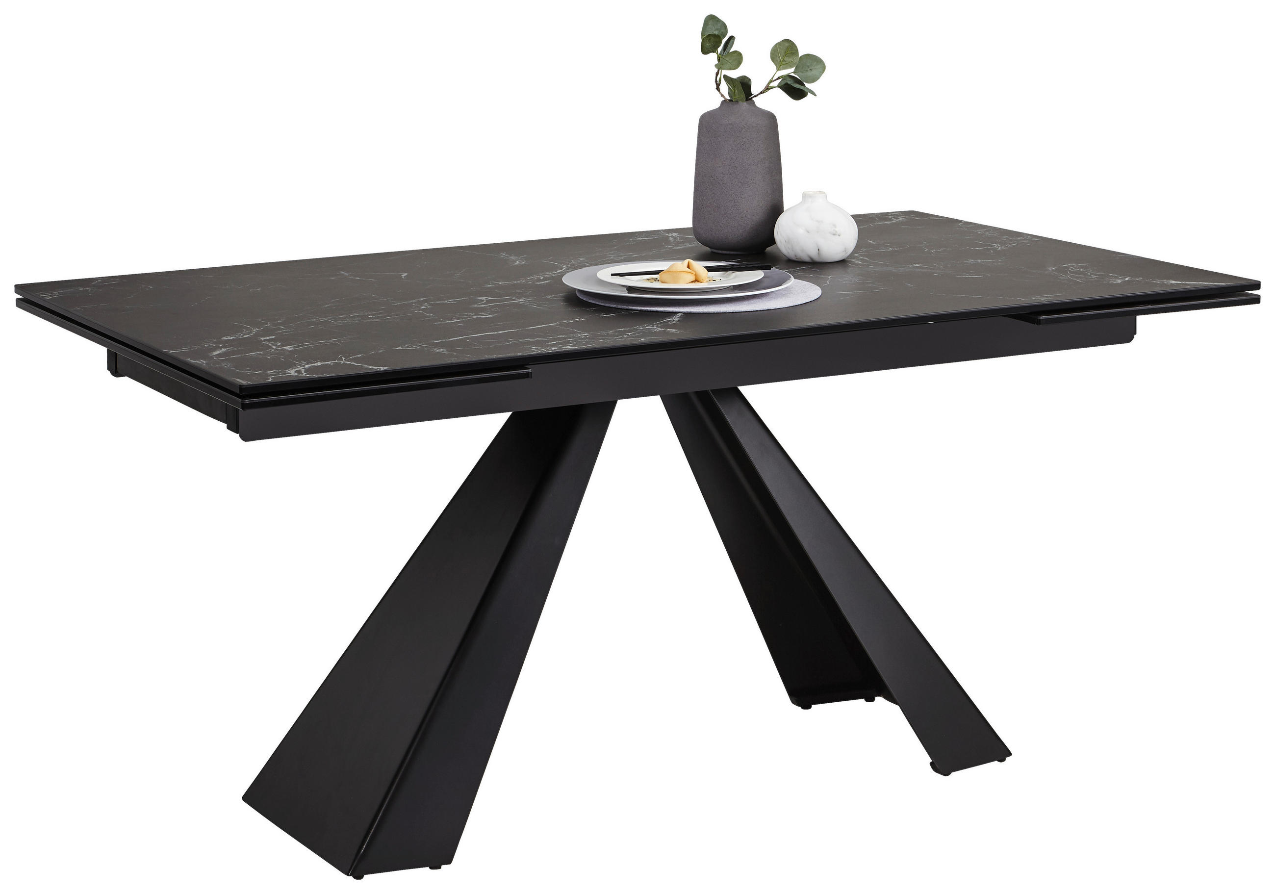 MASĂ din ceramică, metal, sticlă 160-240/90/76 cm   - negru, Modern, ceramică/sticlă (160-240/90/76cm) - Novel