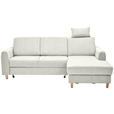 ECKSOFA Hellgrau Flachgewebe Bettkasten, Schlaffunktion, Rücken echt, Kopfstütze, Liegefläche im Originalstoff  - Buchefarben/Hellgrau, KONVENTIONELL, Holz/Textil (241/166cm) - Carryhome