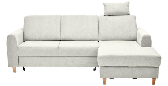 ECKSOFA Hellgrau Flachgewebe Bettkasten, Schlaffunktion, Rücken echt, Kopfstütze, Liegefläche im Originalstoff  - Buchefarben/Hellgrau, KONVENTIONELL, Holz/Textil (241/166cm) - Carryhome
