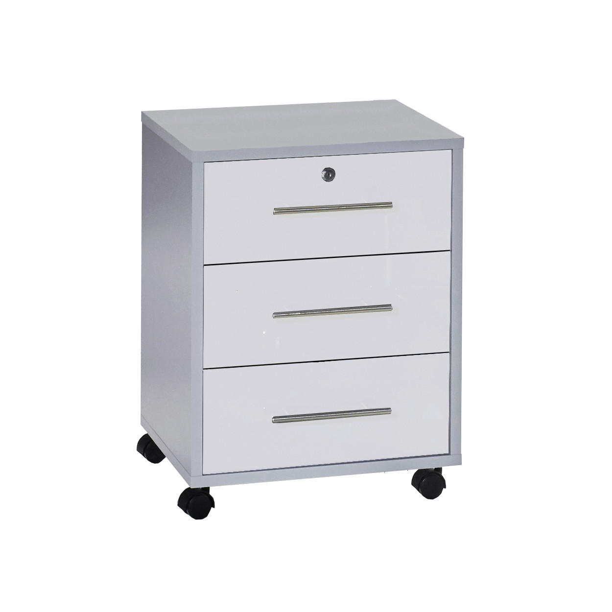 ROLLCONTAINER Grau, Weiß Hochglanz  - Edelstahlfarben/Weiß Hochglanz, MODERN, Holzwerkstoff/Kunststoff (44/58/40cm) - MID.YOU