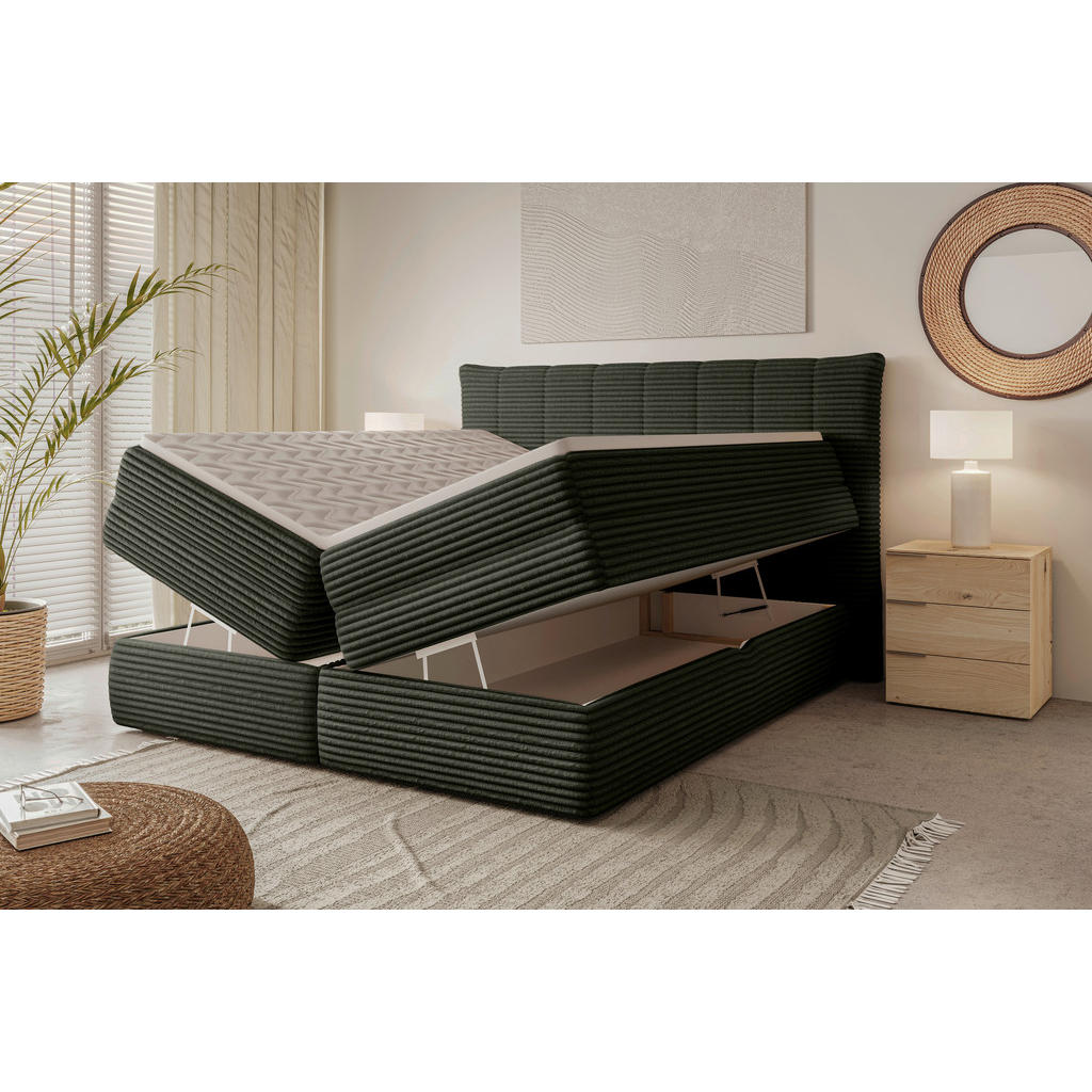 Thumbnail - Chameo Boxspringbett, Dunkelgrün, Textil, H4, 7-Zonen, Höhe ca. 17,5 cm, 180x200 cm, Made in EU, Oeko-Tex® Standard 100,...