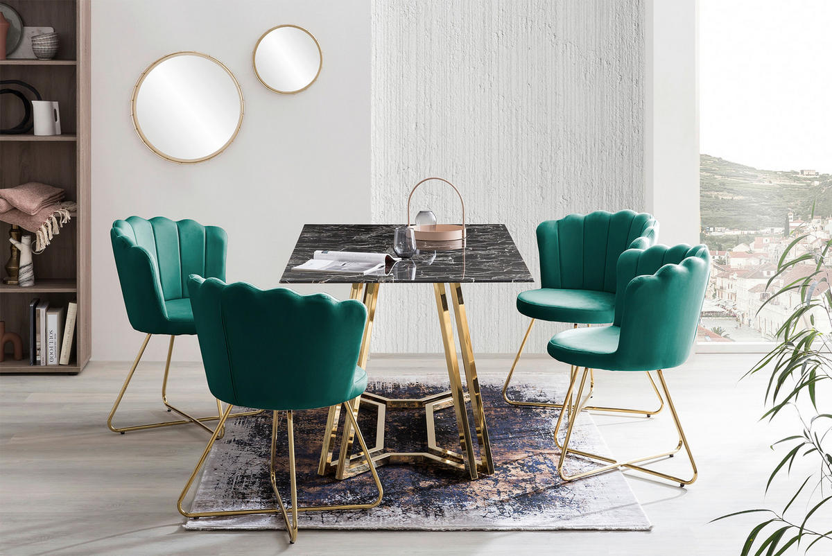 ESSTISCH in Glas 160/90/76 cm  - Goldfarben/Schwarz, MODERN, Glas/Metall (160/90/76cm) - Livetastic