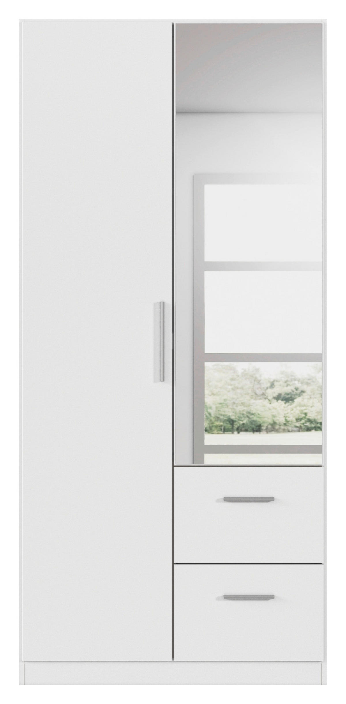 DREHTÜRENSCHRANK 91/197/54 cm,  in Weiß, 2-türig  - Alufarben/Weiß, KONVENTIONELL, Glas/Holzwerkstoff (91/197/54cm) - home24