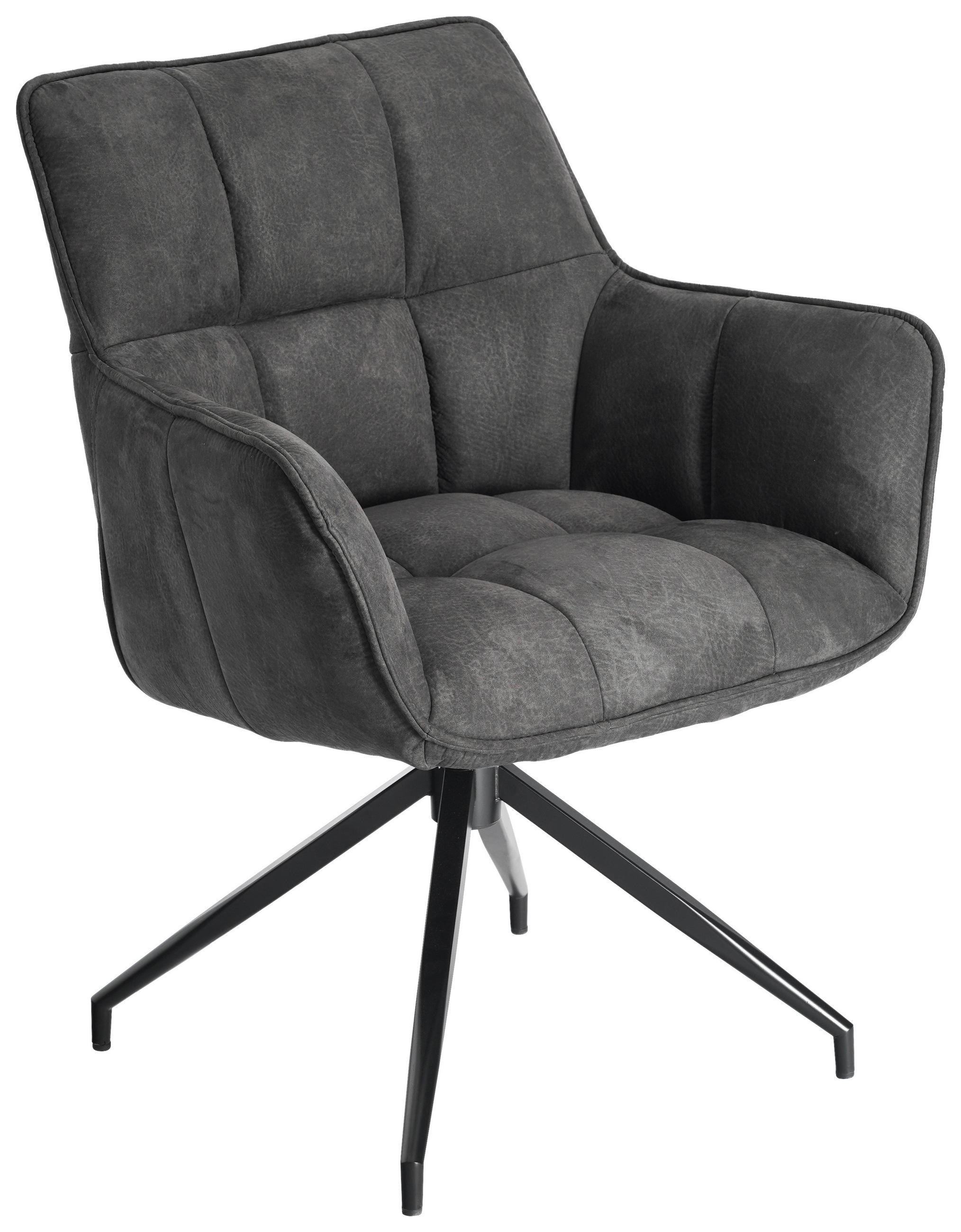 ARMLEHNSTUHL  Sitzfläche 360° drehbar, inklusive Armlehnen, automatische Rückholfunktion Mikrofaser  - Anthrazit/Schwarz, Design, Textil/Metall (65/85/63cm) - Novel