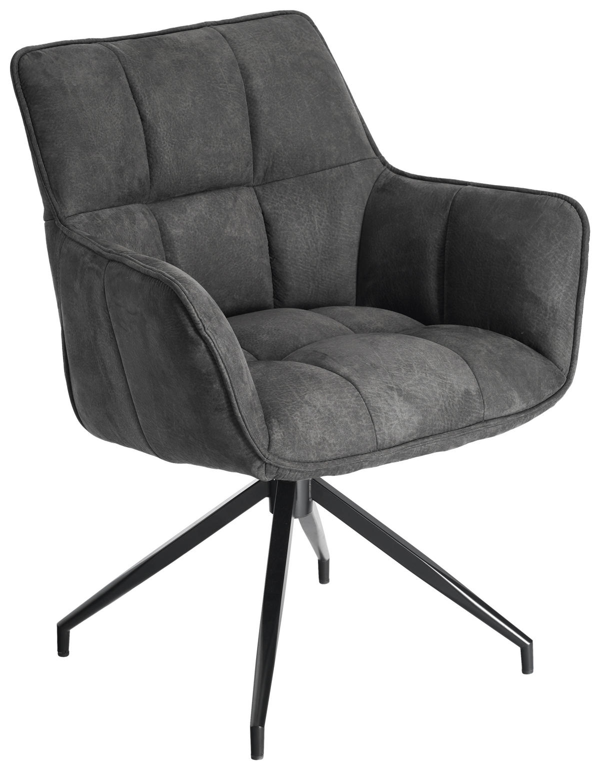ARMLEHNSTUHL  Sitzfläche 360° drehbar, inklusive Armlehnen, automatische Rückholfunktion Mikrofaser  - Anthrazit/Schwarz, Design, Textil/Metall (65/85/63cm) - Novel