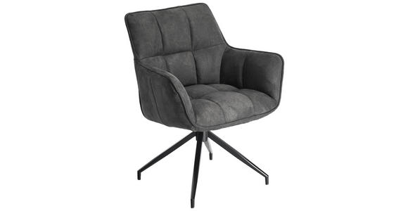 ARMLEHNSTUHL  Sitzfläche 360° drehbar, inklusive Armlehnen, automatische Rückholfunktion Mikrofaser  - Anthrazit/Schwarz, Design, Textil/Metall (65/85/63cm) - Novel