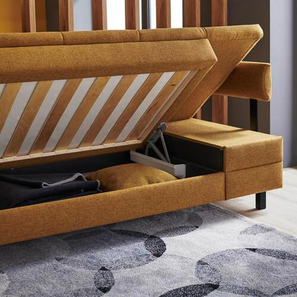 LIEGE in Flachgewebe Currygelb  - Currygelb/Schwarz, Design, Textil/Metall (208/77/98cm) - Joka